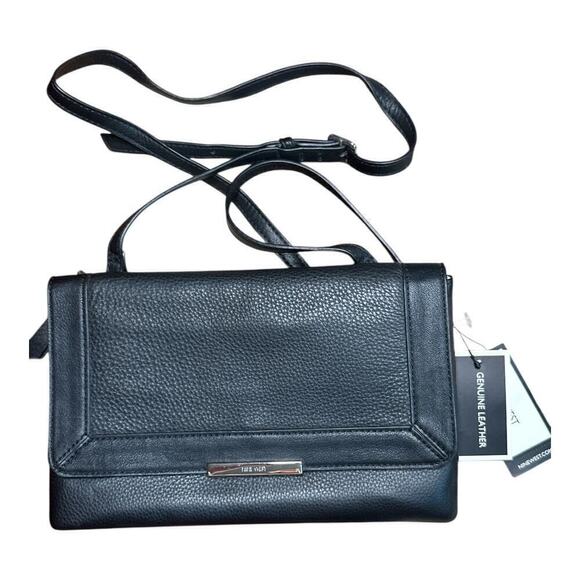 Nine West Handbags - Nine West Black Leather Adjustable Strap Crossbody Purse Bag 10" x 6" NWT